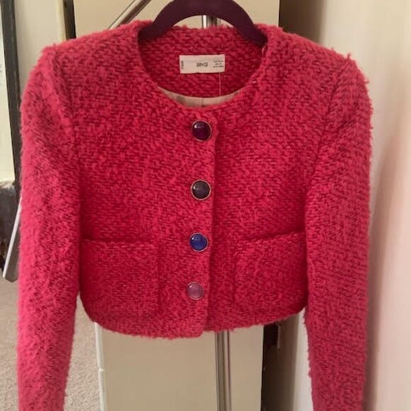 MANGO Cropped, textured jacket finished with candy  buttons  SMALL - Picture 6 of 15